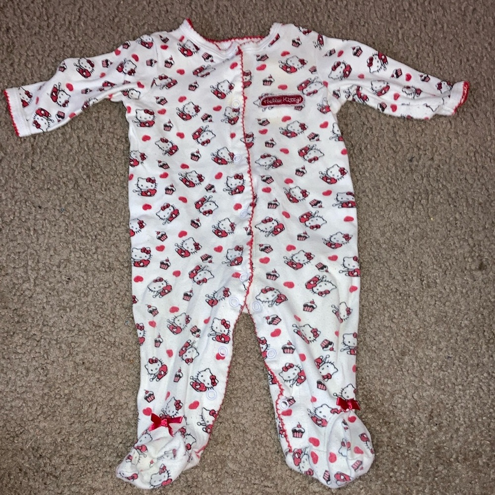 Hello Kitty White and Red Footie Pajama with Heart and Floral Design